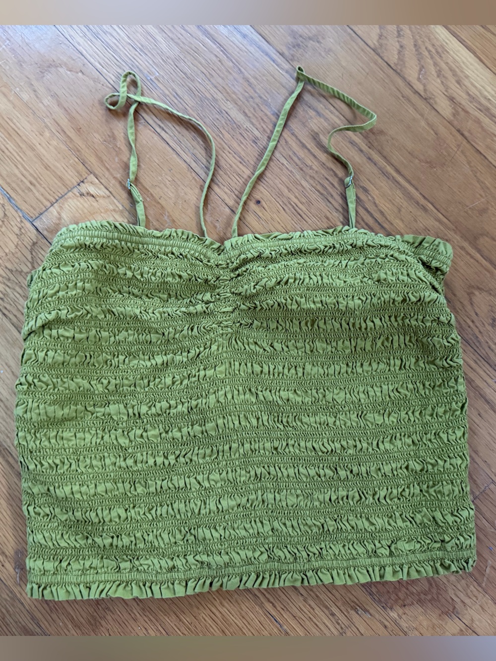 Madewell Chartreuse Green Smocked crop top